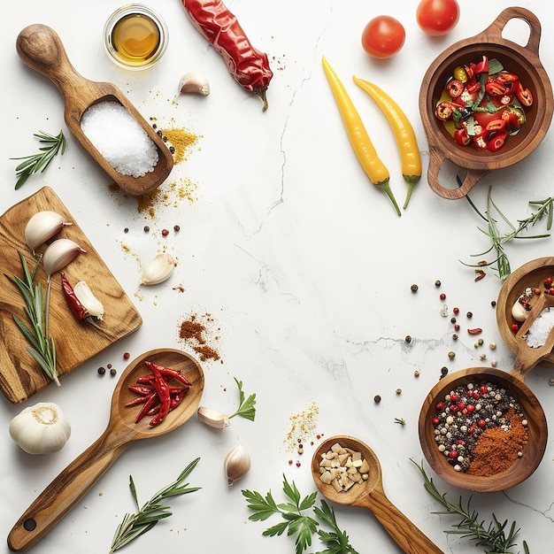 Mixed spices and ingredients on a table
