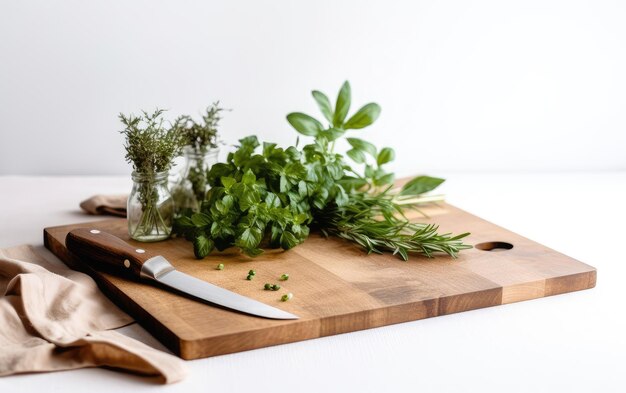 Fresh herbs on a wooden table